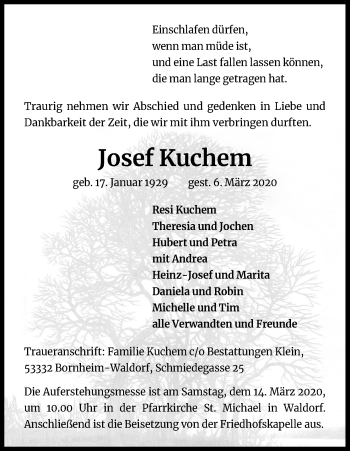 Anzeige von Josef Kuchem von Kölner Stadt-Anzeiger / Kölnische Rundschau / Express