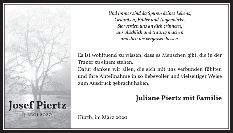  Traueranzeige für Josef Piertz vom 04.03.2020 aus  Wochenende 