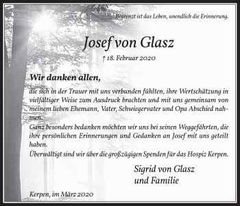 Anzeige von Josef von Glasz von  Werbepost 