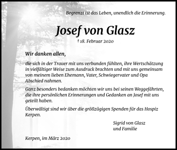 Anzeige von Josef von Glasz von Kölner Stadt-Anzeiger / Kölnische Rundschau / Express