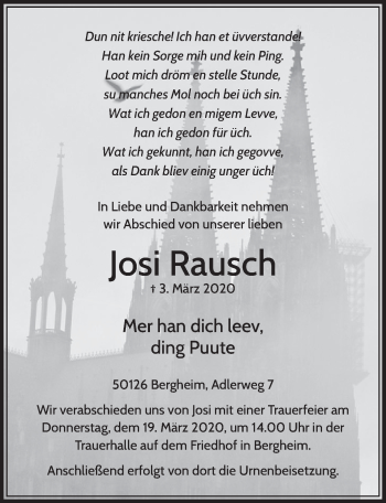 Anzeige von Josi Rausch von  Sonntags-Post 