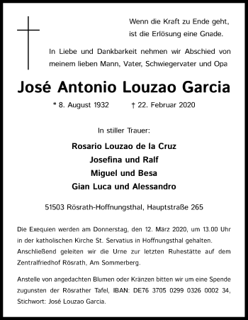 Anzeige von Josö Antonio Louzao Garcia von Kölner Stadt-Anzeiger / Kölnische Rundschau / Express