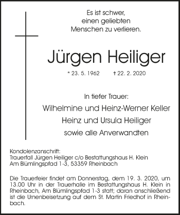 Anzeige von Jürgen Heiliger von  Schaufenster/Blickpunkt 