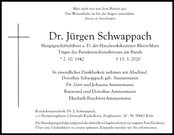 Anzeige von Jürgen Schwappach von Kölner Stadt-Anzeiger / Kölnische Rundschau / Express