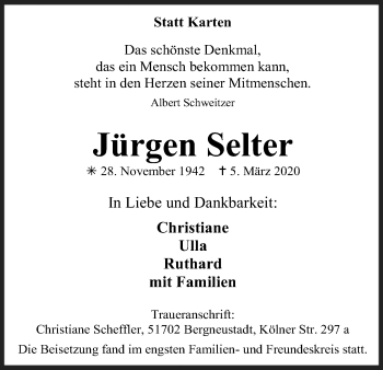 Anzeige von Jürgen Selter von Zeitungsgruppe Köln