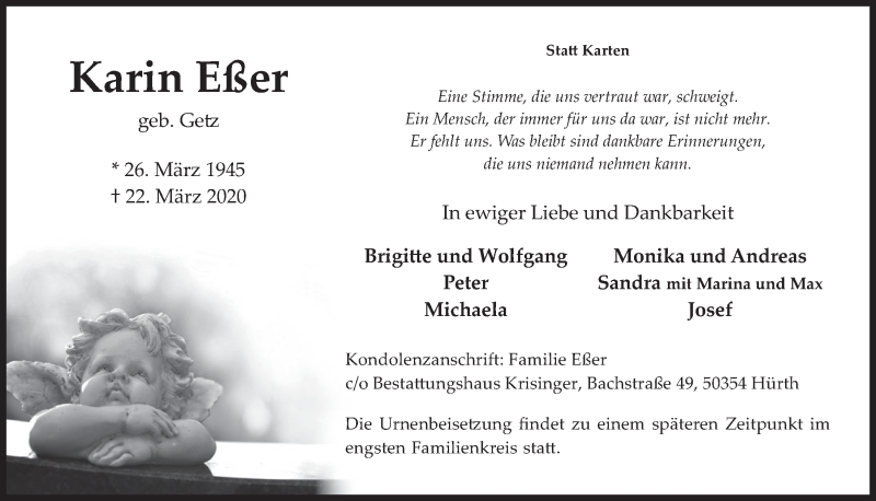  Traueranzeige für Karin Eßer vom 18.07.2023 aus  Wochenende 