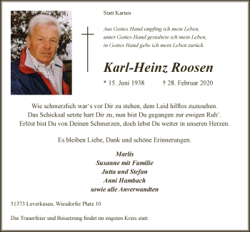 Anzeige von Karl-Heinz Roosen von  Lokale Informationen 