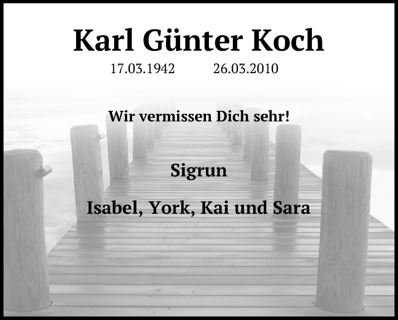  Traueranzeige für Karl Günter Koch vom 26.03.2020 aus Kölner Stadt-Anzeiger / Kölnische Rundschau / Express