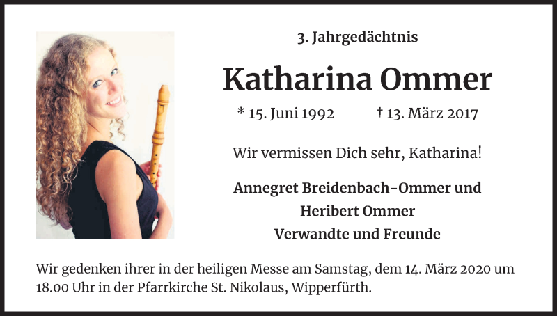  Traueranzeige für Katharina Ommer vom 13.03.2020 aus Kölner Stadt-Anzeiger / Kölnische Rundschau / Express