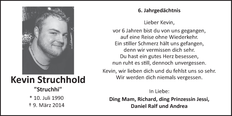  Traueranzeige für Kevin Struchhold vom 04.03.2020 aus  Kölner Wochenspiegel 
