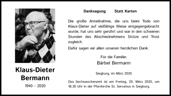 Anzeige von Klaus-Dieter Bermann von Zeitungsgruppe Köln