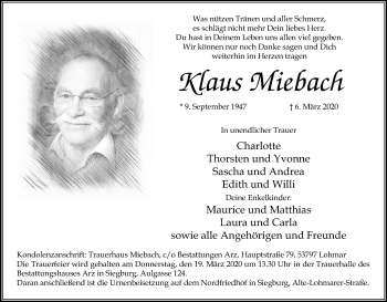 Anzeige von Klaus Miebach von Zeitungsgruppe Köln