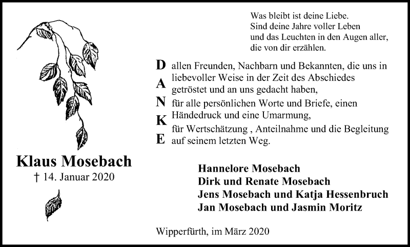  Traueranzeige für Klaus Mosebach vom 03.03.2020 aus Kölner Stadt-Anzeiger / Kölnische Rundschau / Express