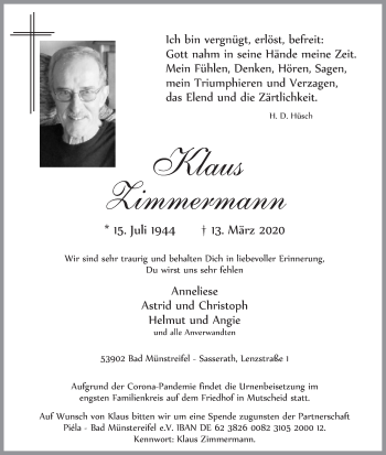 Anzeige von Klaus Zimmermann von  Blickpunkt Euskirchen 