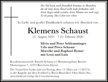 Anzeige von Klemens Schaust von  Schaufenster/Blickpunkt 