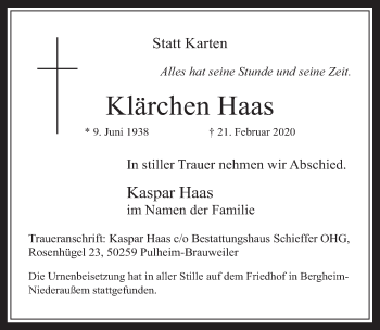 Anzeige von Klärchen Haas von  Werbepost 