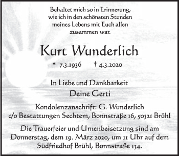 Anzeige von Kurt Wunderlich von  Schlossbote/Werbekurier 