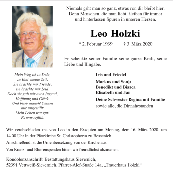 Anzeige von Leo Holzki von  Blickpunkt Euskirchen 