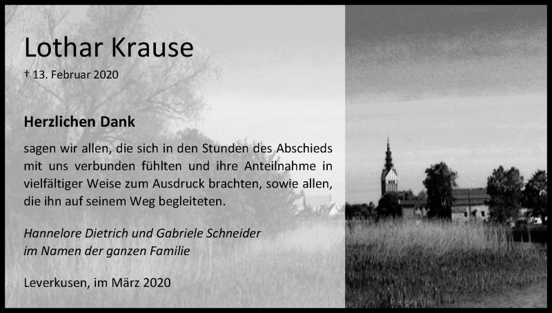  Traueranzeige für Lothar Krause vom 14.03.2020 aus Zeitungsgruppe Köln