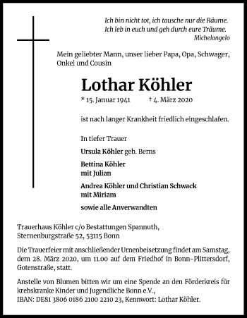 Anzeige von Lothar Köhler von Zeitungsgruppe Köln