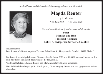 Anzeige von Magda Reuter von  Werbepost 