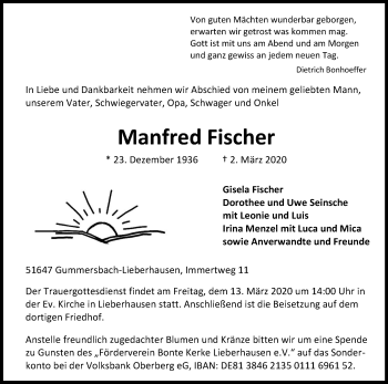 Anzeige von Manfred Fischer von Kölner Stadt-Anzeiger / Kölnische Rundschau / Express