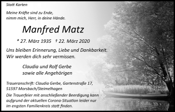 Anzeige von Manfred Matz von  Lokalanzeiger 