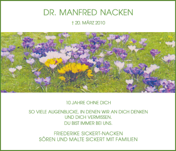 Anzeige von Manfred Nacken von  Schlossbote/Werbekurier 