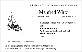 Anzeige von Manfred Wirtz von Kölner Stadt-Anzeiger / Kölnische Rundschau / Express