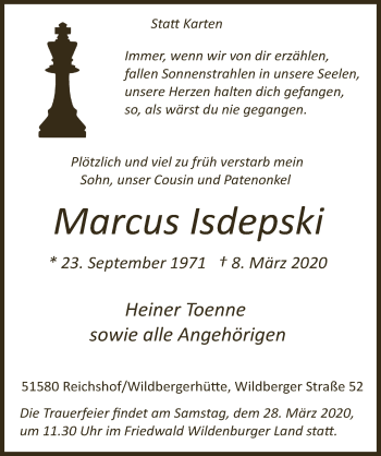 Anzeige von Marcus Isdepski von  Lokalanzeiger 