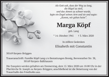 Anzeige von Marga Köpf von  Sonntags-Post 