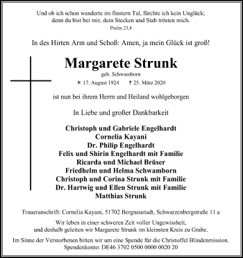 Anzeige von Margarete Strunk von Kölner Stadt-Anzeiger / Kölnische Rundschau / Express