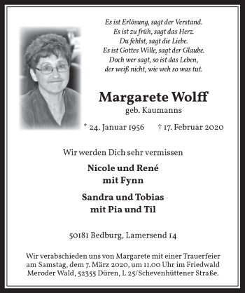 Anzeige von Margarete Wolff von  Werbepost 