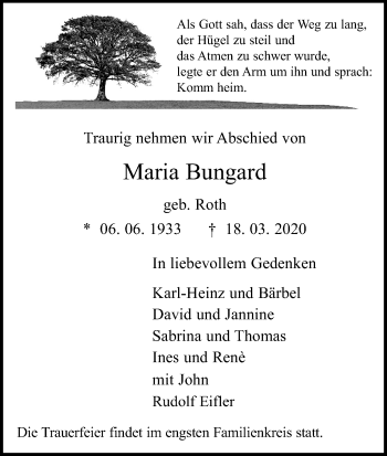 Anzeige von Maria Bungard von Kölner Stadt-Anzeiger / Kölnische Rundschau / Express