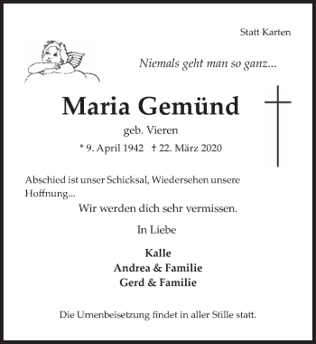 Anzeige von Maria Gemünd von  Wochenende 