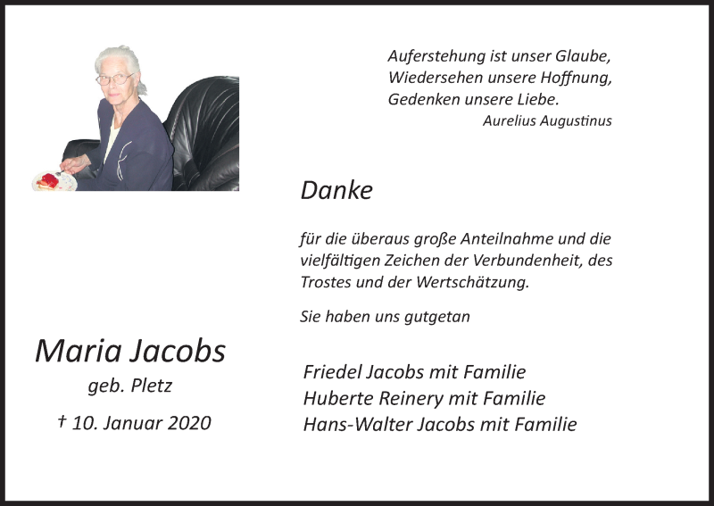  Traueranzeige für Maria Jacobs vom 07.03.2020 aus Kölner Stadt-Anzeiger / Kölnische Rundschau / Express