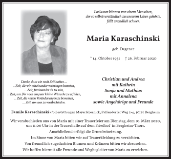 Anzeige von Maria Karaschinski von  Werbepost 