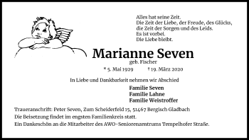Anzeige von Marianne Seven von Kölner Stadt-Anzeiger / Kölnische Rundschau / Express