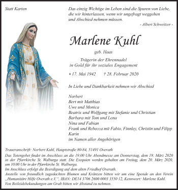 Anzeige von Marlene Kuhl von Zeitungsgruppe Köln