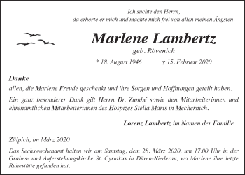 Anzeige von Marlene Lambertz von  Blickpunkt Euskirchen 