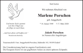 Anzeige von Marlene Porschen von  Werbepost 