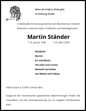 Anzeige von Martin Ständer von Kölner Stadt-Anzeiger / Kölnische Rundschau / Express