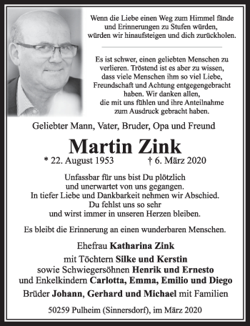 Anzeige von Martin Zink von  Sonntags-Post 