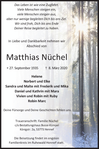 Anzeige von Matthias Nüchel von Zeitungsgruppe Köln