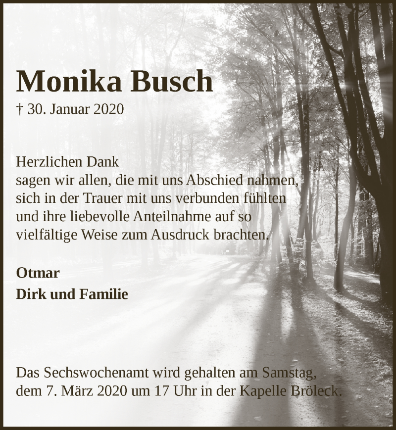  Traueranzeige für Monika Busch vom 04.03.2020 aus  Extra Blatt 