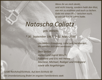 Anzeige von Natascha Collatz von  Lokalanzeiger 