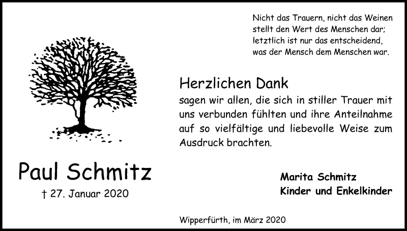  Traueranzeige für Paul Schmitz vom 21.03.2020 aus Kölner Stadt-Anzeiger / Kölnische Rundschau / Express