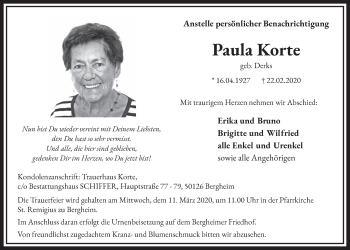 Anzeige von Paula Korte von  Sonntags-Post 