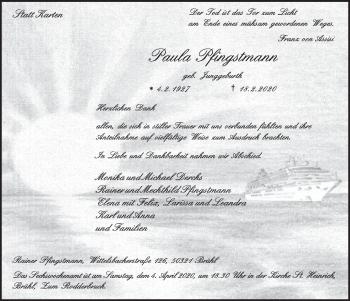 Anzeige von Paula Pfingstmann von  Schlossbote/Werbekurier 