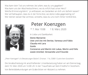 Anzeige von Peter Koenzgen von  Blickpunkt Euskirchen 